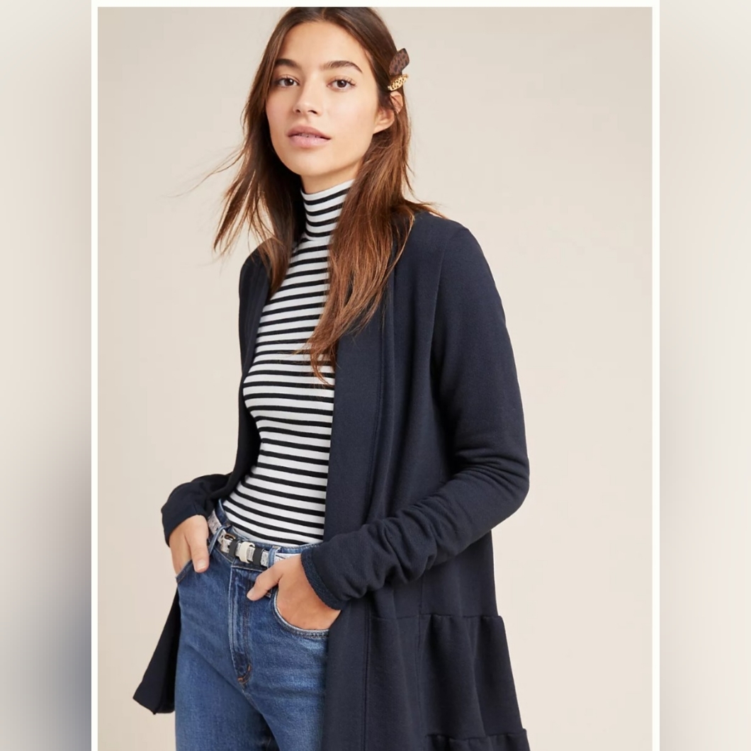 Anthropologie Lila Tiered Babydoll Open Front Cardigan In Black Anthropologie Lila Tiered Babydoll Open Front Cardigan In Black